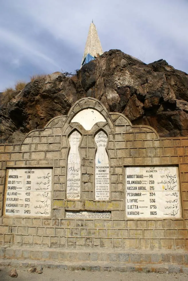 Monument on the Karakorum Highway honouring those who died in building the road