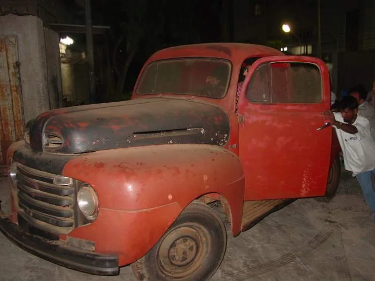 Pushing the truck into the workshop