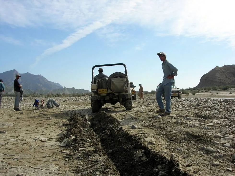 Ploughing a furrow in the Hingol River bed