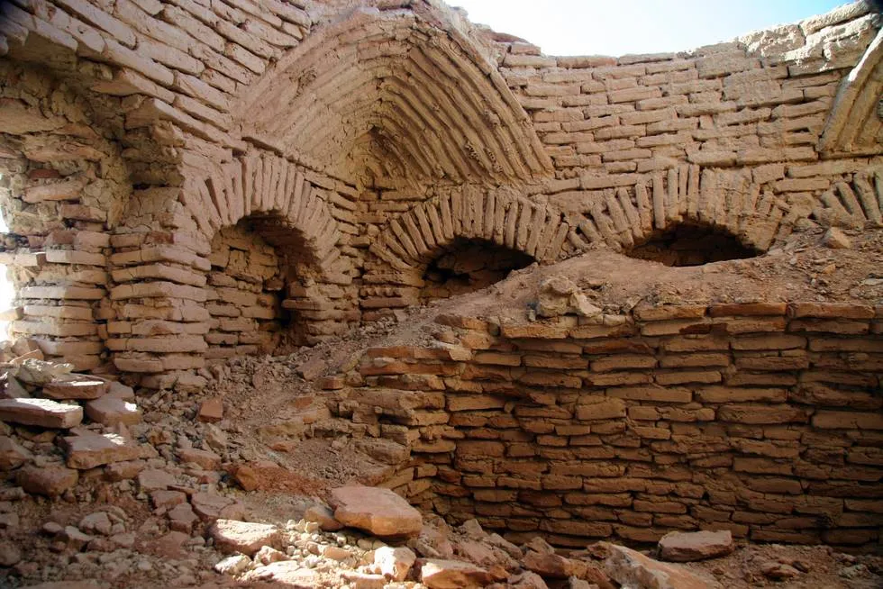 Inside one of the large broken down tombs