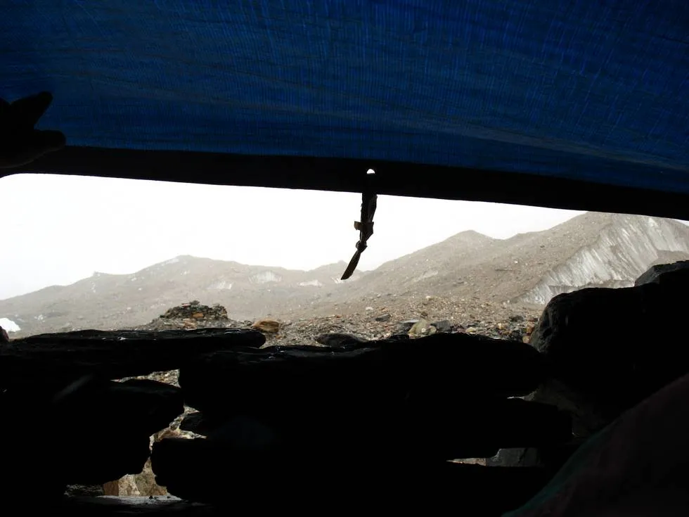 Snowstorm from inside our shelter