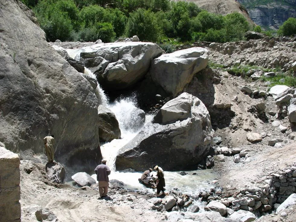 Landslide by the waterfall