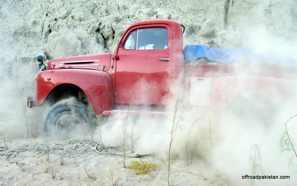 The Ford F1 in the process of getting stuck.
